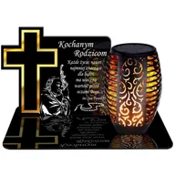 Lampiony i znicze - ZNICZ SOLARNY LED WIECZNY PODSTAWKA NA CMENTARZ GRÓB Krzyż EFEKT PŁOMIENIA DLA RODZICÓW - miniaturka - grafika 1