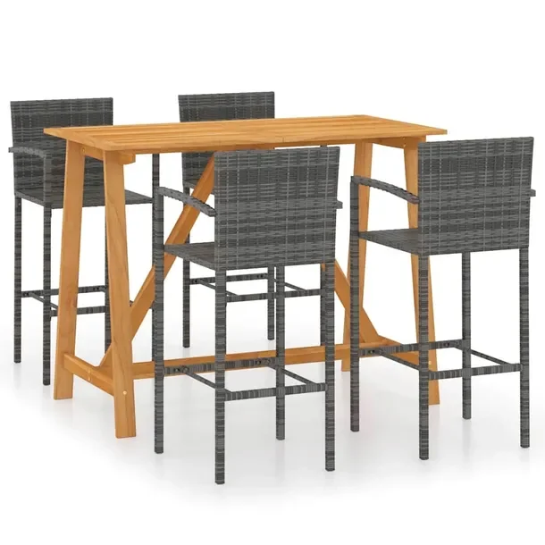 Zestaw mebli barowych ogrodowych, drewno akacjowe, szary rattan, 140x70x104