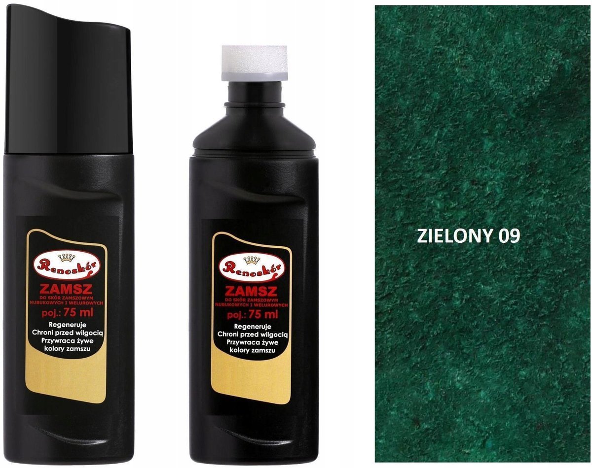 ZIELONY RENOWATOR KOLORU SKÓRY ZAMSZU NUBUKU WELURU PŁYN RENOSKÓR PASTA EKO