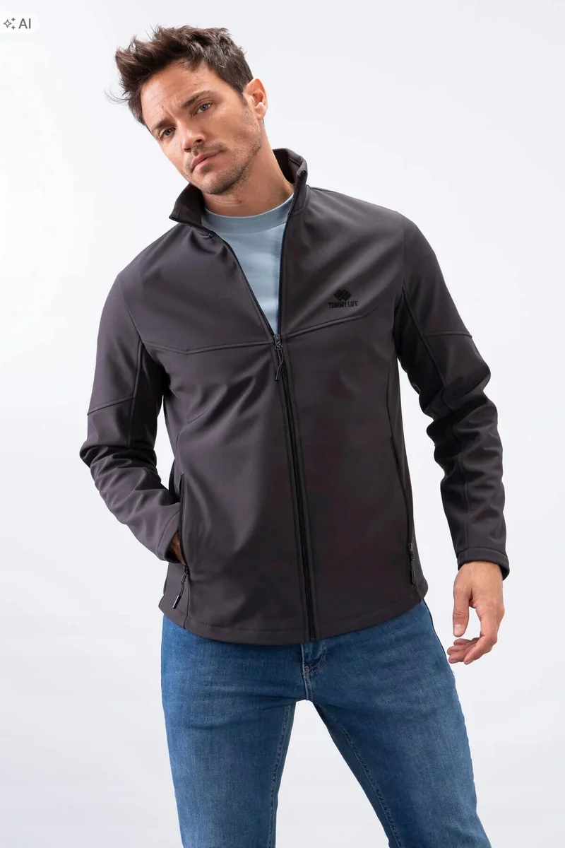 MĘSKA KURTKA SOFTSHELL GŁADKA SPORTOWA Z ZAMKIEM M 5IA