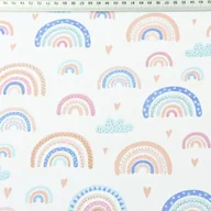 Pasmanteria - Tkanina bawełniana tęcze niebiesko-beżowe na białym tle - miniaturka - grafika 1