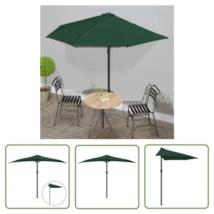 The Living Store Półparasol balkonowy na słupku z aluminium - 300x155 cm - zielony - Parasol Balkonowy - Parasole ogrodowe - miniaturka - grafika 1