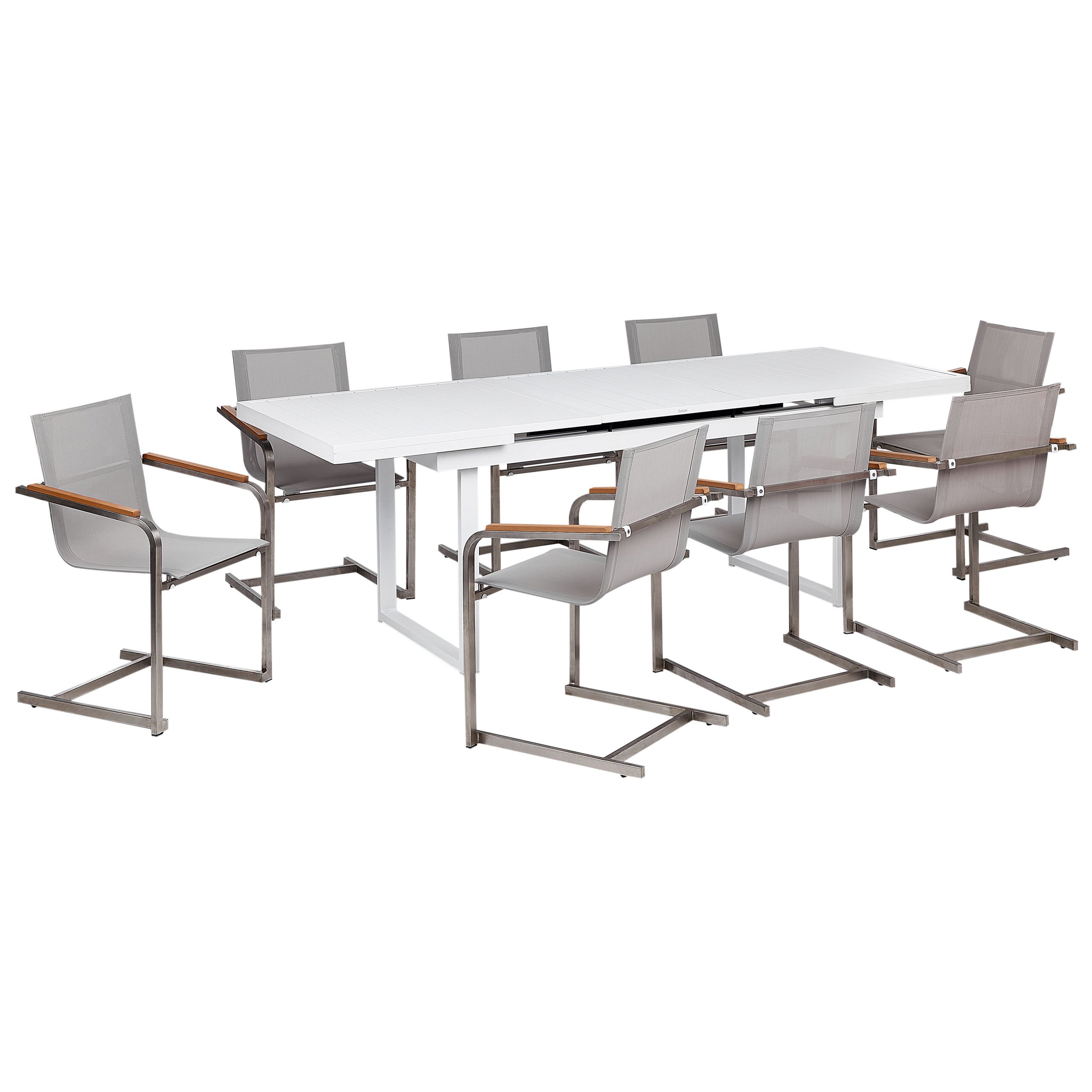 BELIANI Zestaw ogrodowy stół rozkładany i 8 krzeseł biało-beżowy aluminium stal nierdzewna meble ogrodowe nowoczesny