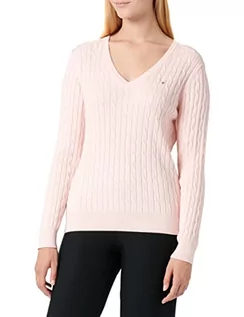 Swetry damskie - GANT Damski sweter ze streczu z dekoltem w serek, Jasny różowy melanż, M - grafika 1