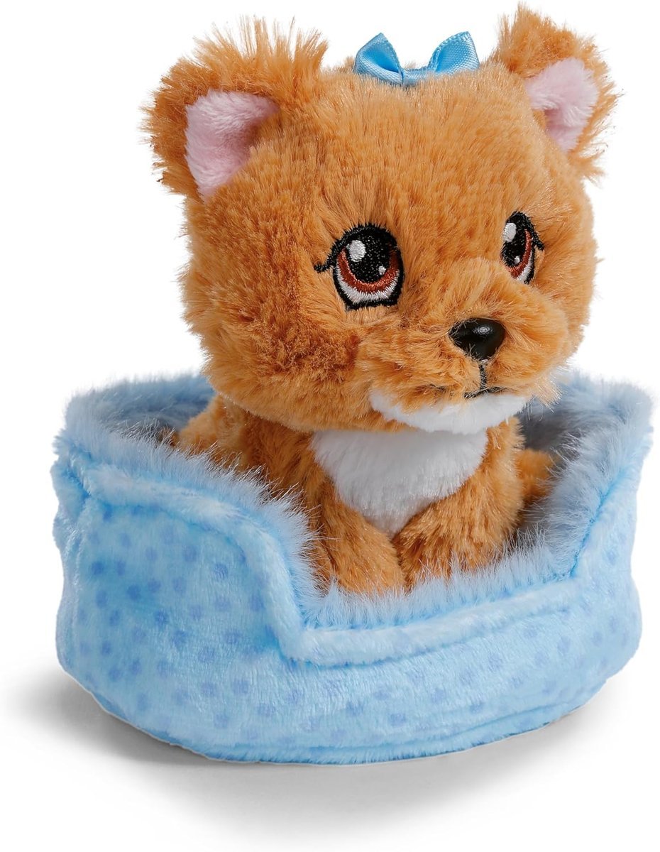 NICI Przytulanka pies yorkshire w niebieskim koszyczku 12cm