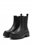 Botki damskie - PULL&BEAR CZARNE BOTKI NA PLATFORMIE WSUWANE Z EKO SKÓRY 37 T6A - miniaturka - grafika 1