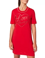 Koszulki i topy damskie - Love Moschino Damska koszulka o regularnym kroju z krótkim rękawem, trymed with Pearls Around The Neckline Casual Dress, czerwony, 34 - miniaturka - grafika 1