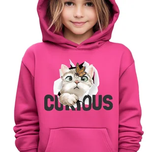BLUZA DZIECIĘCA Z Kapturem 104 cm Malinowa CIEKAWSKI KOT MOTYL Różne Wzory - Bluzy dla dziewczynek - miniaturka - grafika 1