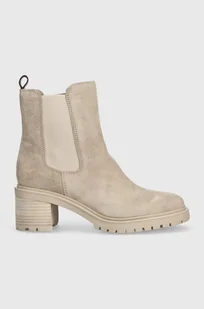 Tommy Hilfiger sztyblety zamszowe ESSENTIAL MIDHEEL SUEDE BOOTIE damskie kolor beżowy na słupku FW0FW07522 - Botki damskie - miniaturka - grafika 1