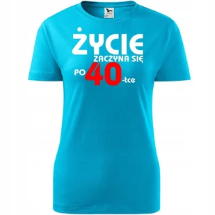 Damska Koszulka z Nadrukiem Życie zaczyna się po 40 na Prezent Urodzinowy turkusowy L - Koszulki i topy damskie Damska Koszulka z Nadrukiem Życie zaczyna się po 40 na Prezent Urodzinowy turkusowy L - Koszulki i topy damskie - miniaturka - grafika 1