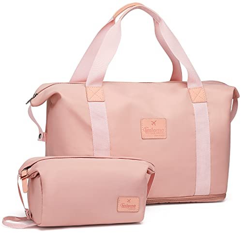 Imiomo Faltbare Reisetasche,Weekender Damen Große Handgepäck Tasche für Flugzeug, Kurze Reisen, Urlaub, Sportowa Siłownia Nylonowa torba podróżna, różowy, 42 x 23 x 45 CM, Torba podróżna