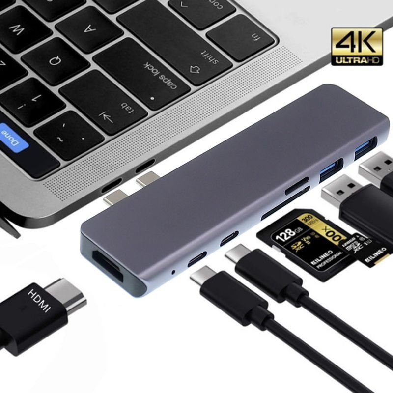 Adapter USB Modi Home Adapter 7w1 HUB USB-C HDMI 4K SD Macbook Pro / Air - Szary