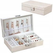 Kosmetyczki, organizery i kuferki - Szkatułka biżuteryjna zamykana na kluczyk, perłowa biel - miniaturka - grafika 1