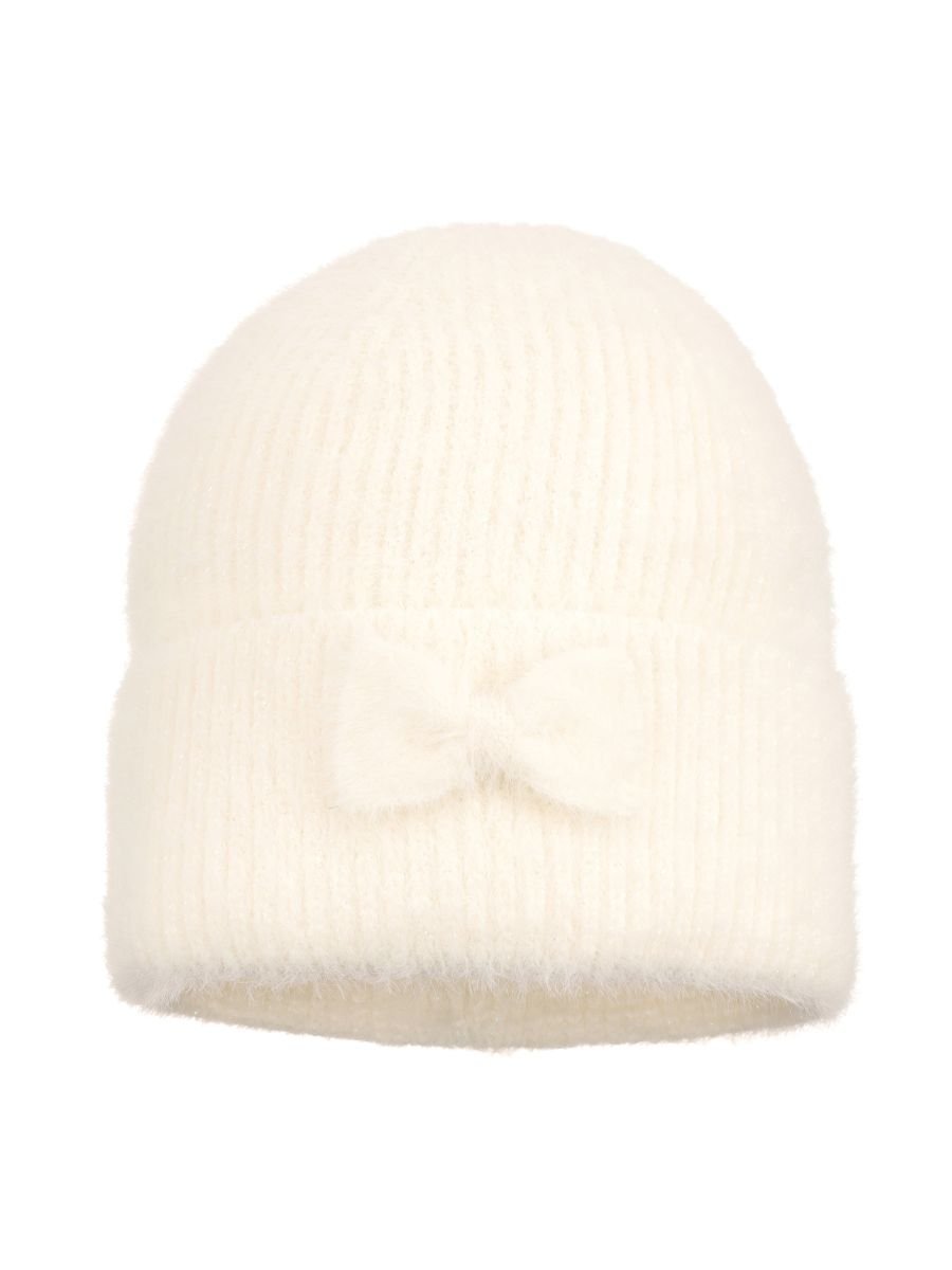 Dziewczęca czapka zimowa z kokardką ecru Ambra r.44/46