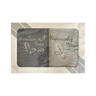 Komplet Ręczników W Pudełku 2 Szt 70X140 Wspaniałej Mamie Wspaniałemu Tacie Szary Jasny Grafitowy Serduszka Motylki - Ręczniki - miniaturka - grafika 1