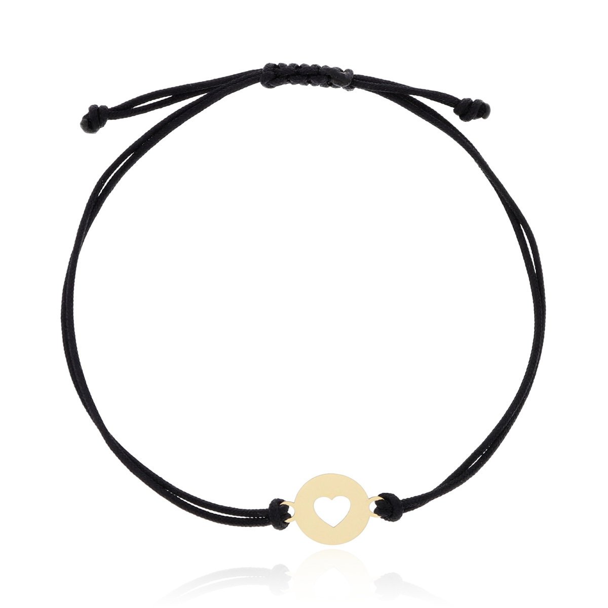 Bransoletka serce czarny sznurek złoto pr. 585