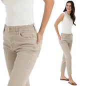 Spodnie damskie - SPODNIE JEANSOWE DAMSKIE JEANSY WYSOKI STAN PROSTA NOGAWKA STYLOWE MORAJ 44 LIGHT BEIGE - miniaturka - grafika 1