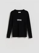 Bluzy dla chłopców - Reserved - Bawełniany sweter z nadrukiem - czarny - miniaturka - grafika 1