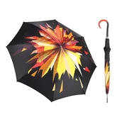 Parasole - Parasol damski Doppler Manufaktura Elegance automatyczny długi satynowy czarny z płomiennym wzorem - miniaturka - grafika 1