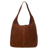 Torebki damskie - Torba Skórzana Worek Vera Pelle Rossina Zamszowy Brązowy - miniaturka - grafika 1