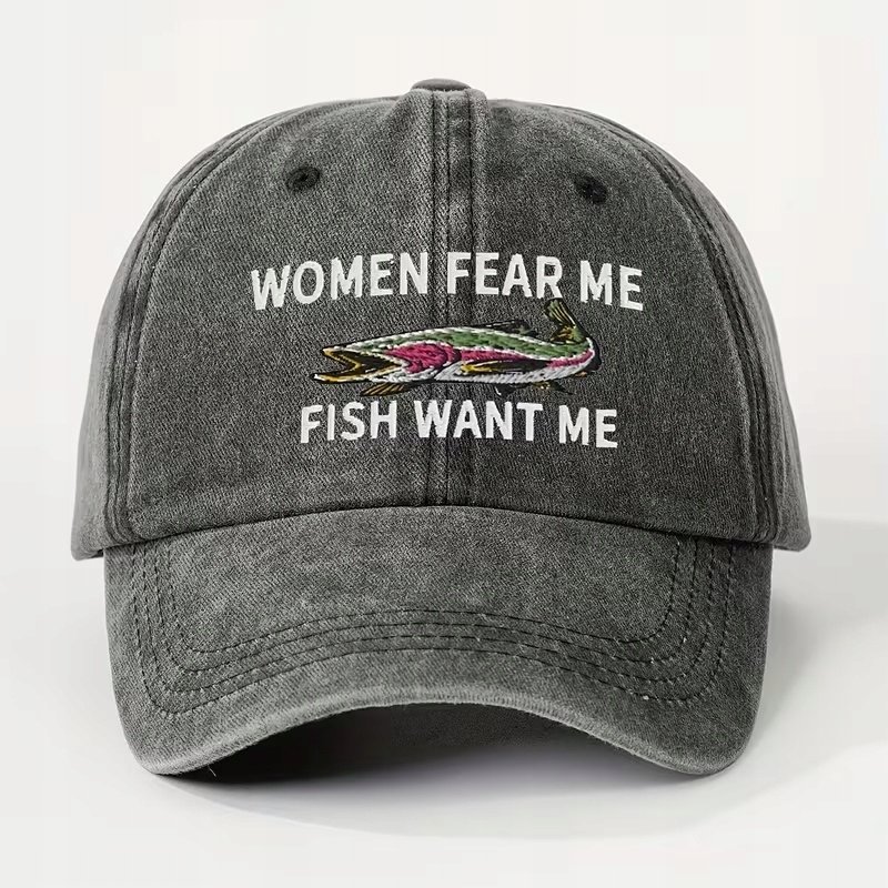CZAPKA Z DASZKIEM DLA WĘDKARZA WOMEN FEAR ME FISH WANT ME HAFT NA PREZENT