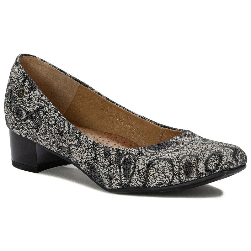 Maciejka Czółenka Damskie Na Obcasie Skórzane Czarno Beżowe-38