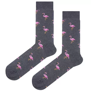 Skarpety szare w flamingi EM 66 - EM Men's Accessories - Skarpetki męskie - miniaturka - grafika 1