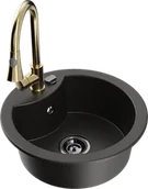 Zlewozmywaki z baterią - Mexen Diego zlewozmywak granitowy 1-komorowy z baterią kuchenną Elia, czarny/złoty metalik - 6512-75-670101-50-B - miniaturka - grafika 1