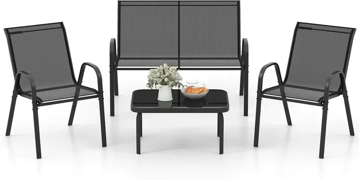 Meble Ogrodowe Zestaw 4 Elementy Stolik 2 Krzesła Sofa