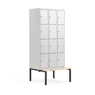 Szafki biurowe - Szafa schowkowa CLASSIC, 4 schowki w pionie, z ławeczką, 3 moduły, 2120x900x550 mm, szary - miniaturka - grafika 1