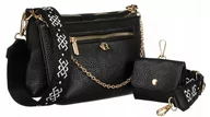 Torebki damskie - Dwuczęściowa listonoszka torba na ramię crossbody z portmonetkami ze skóry ekologicznej Rovicky, czarny - miniaturka - grafika 1