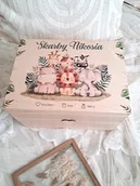 Pamiątka Chrztu Świętego - KUFEREK ZWIERZAKI SAFARI z metryczką, prezent na roczek, chrzest, urodziny - miniaturka - grafika 1