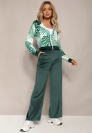 Dresy damskie - Ciemnozielony Komplet Dresowy Welurowy Bluza z Kapturem i Florystycznym Printem oraz Szerokie Luźne Spodnie Raiantise - miniaturka - grafika 1
