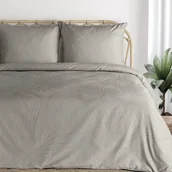 Pościel - Pościel satynowa żakardowa NIKOL 220x200 Eurofirany szarobeżowa efekt 3D liście palmy - miniaturka - grafika 1