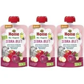 Desery dla dzieci - Holle Zestaw Mus Buraczana Zebra Jabłko i banan z burakiem od 6. miesiąca 3 x 100 g - miniaturka - grafika 1