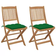 Fotele i krzesła ogrodowe - vidaXL Składane krzesła ogrodowe z poduszkami, 2 szt., drewno akacjowe - miniaturka - grafika 1