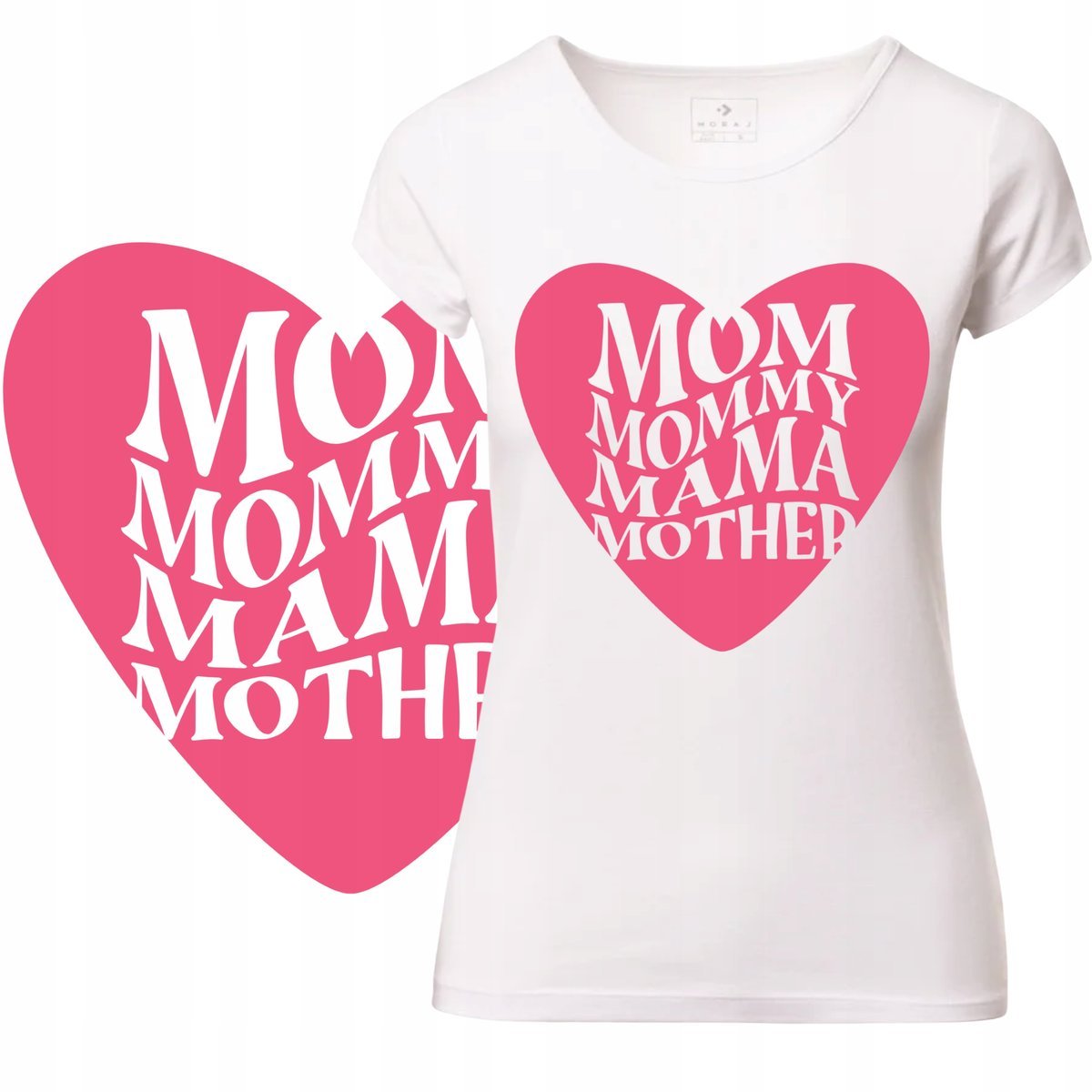 T-Shirt Damski Koszulka Nadruk Serduszko Wzór Mama Dzień Matki Prezent 4Xl