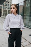 Bluzy damskie - Koszula oversize w kolorze szaro liliowym - miniaturka - grafika 1