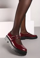 Półbuty damskie - Bordowe Półbuty Lakierowane na Platformie Ozdobione Sprzączkami Nevauna - miniaturka - grafika 1