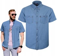 Koszule męskie - Koszula Męska Jeansowa z Krótkim Rękawem Regular Fit Bawełniana Pako Jeans - miniaturka - grafika 1