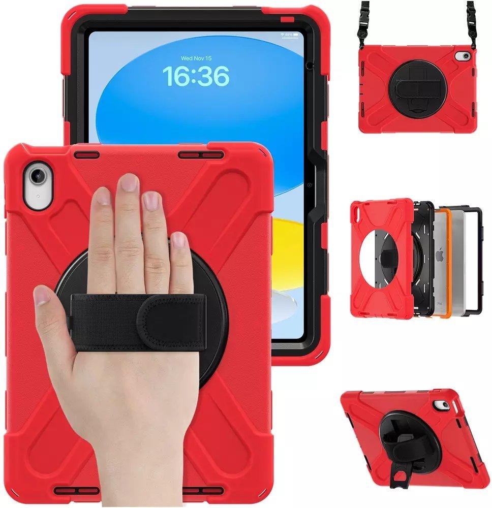 Etui na tablet 4kom.pl Etui Shockproof z uchwytem do Apple iPad 10.9 2022/11 A16 2025, czerwone