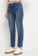 Spodnie damskie - Granatowe Jeansy o Kroju Mom Fit z Wysokim Stanem Mevarelle - miniaturka - grafika 1