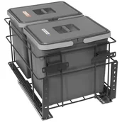 Kosze na śmieci - Sortownik śmieci SQUARE ANTRACYT do szafki 40 cm Cichy domyk 2x15 z mocowaniem frontu meblowego - miniaturka - grafika 1