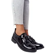 Półbuty damskie - Damskie Lakierowane Półbuty Oxfordy S.Barski Czarne - miniaturka - grafika 1