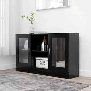 vidaXL Witryna, czarna, 120 x 30,5 x 70 cm, płyta wiórowa 802787 - Szafki do salonu - miniaturka - grafika 1