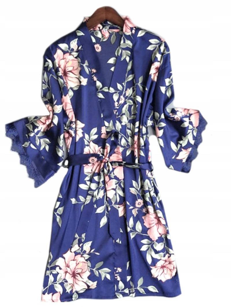 Satynowy szlafrok damski w kwiaty satyna podomka - XL