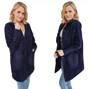 ALPAKI PŁASZCZ kurtka WEŁNA GRANATOWY oversize DŁUGI - Płaszcze damskie - miniaturka - grafika 1