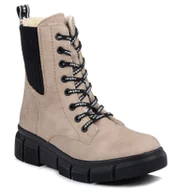 Botki damskie - Botki trapery damskie Rieker zimowe ocieplane wełną wysokie beżowe X3414-42 - miniaturka - grafika 1