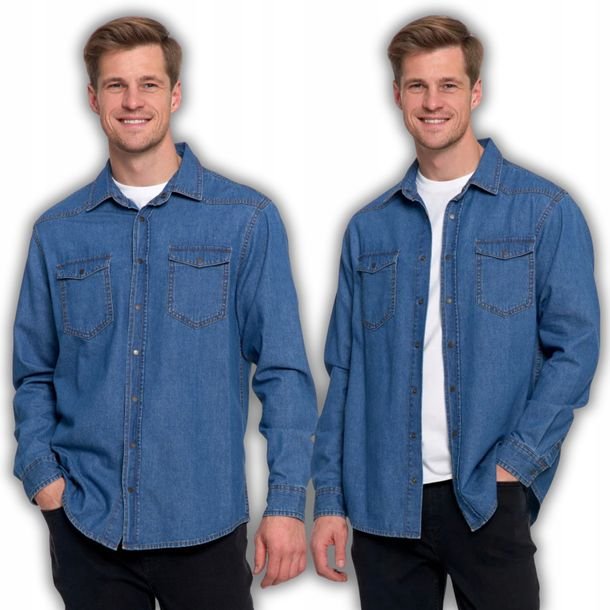 Koszula Męska z Bawełny Jeansowa Elegancka Nowoczesna Klasyczna MORAJ M BLU