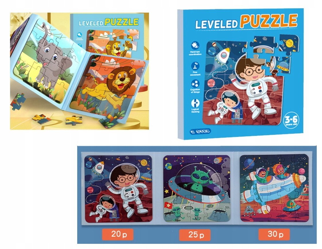 Puzzle kartonowe z magnesem kosmos 3 obrazki 18x18x1,5 cm ZA181